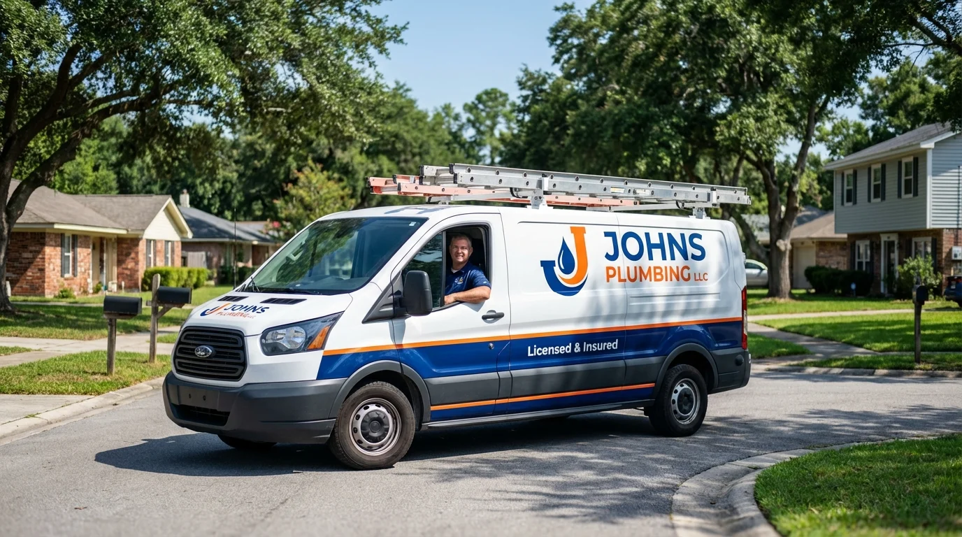 Johns Plumbing LLC service van in Chester, WV