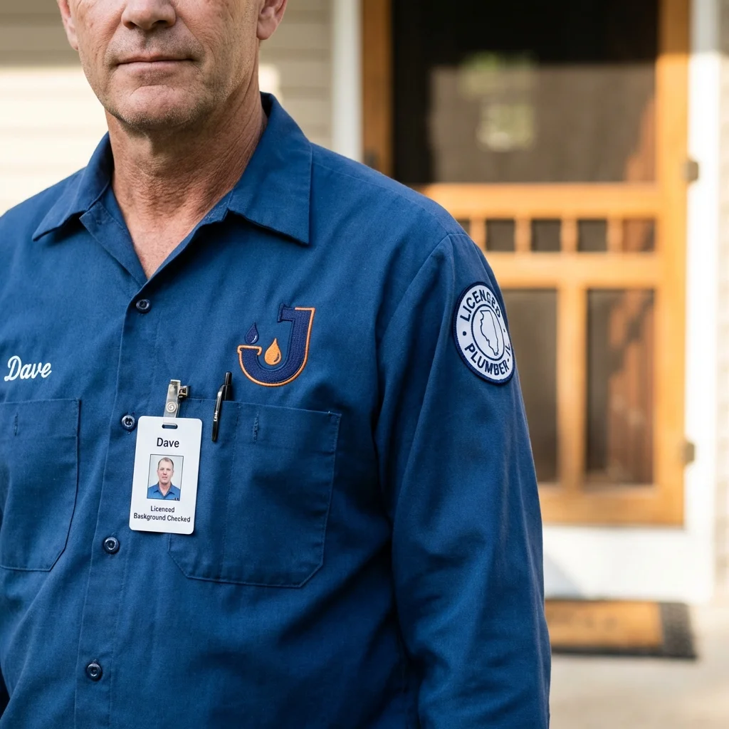 Licensed plumber showing ID badge in Chester, WV