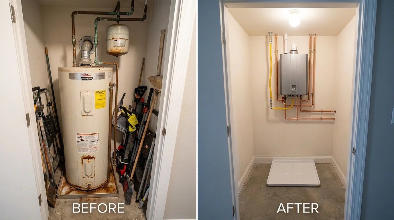 Tank water heater versus wall-mounted tankless unit comparison for Chester, WV homeowners